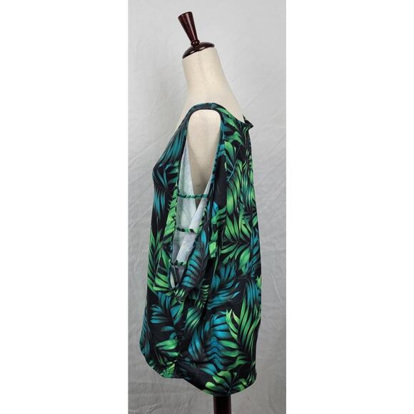 Polyester Women's XL Green, Blue, Black Leaf Blouse - Picture 2 of 6